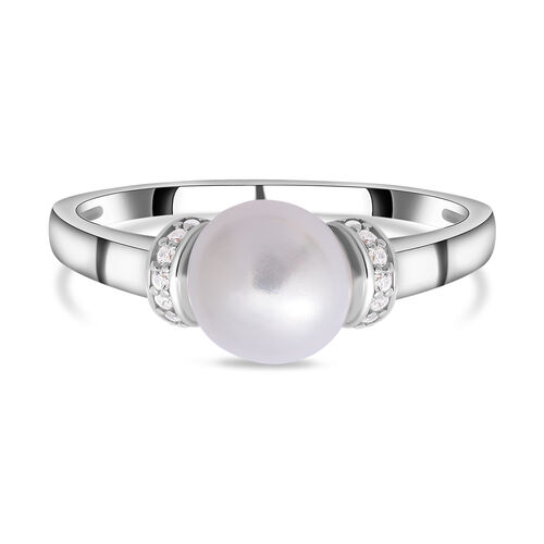 Süßwasserperlen und weißer Zirkonia-Ring, 925 Silber rhodiniert  ca. 0,21 ct image number 0