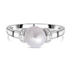 Süßwasserperlen und weißer Zirkonia-Ring, 925 Silber rhodiniert (Größe 16.00) ca. 0,21 ct