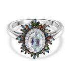 D joy AAA Premium Malagasy Regenbogen Mondstein, Roter Diamant Ring 925 Silber rhodiniert (Gr&ouml;&szlig;e 21.00) ca. 1.07 ct