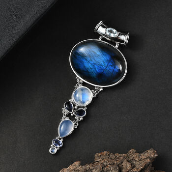 Sajen Silber-Labradorit, Regenbogen Mondstein Anh&auml;nger 925 Silber rhodiniert ca. 42.94 ct