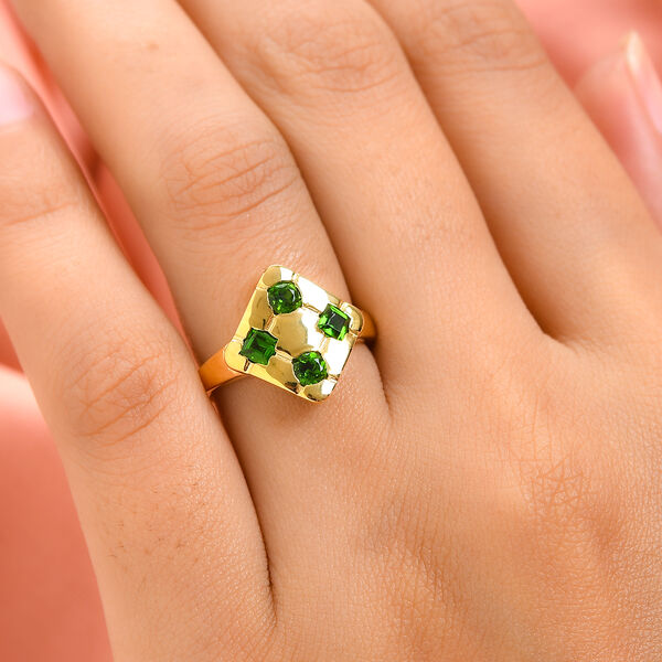 Nat&uuml;rlicher Chromdiopsid Ring 925 Silber vergoldet  ca. 0,76 ct image number 3
