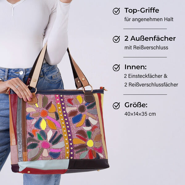 Chaos by Elsie Echtleder Crossbody Tasche mit RFID, Pink mit Blumen, 2 Au&szlig;entaschen, 1 Innen-Rei&szlig;verschlusstasche, Mini-Flashlight image number 4