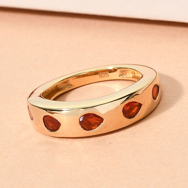 Mexikanischer Kirschfeuer-Opal-Ring, 925 Silber Gelbgold Vermeil  ca. 0,49 ct image number 2