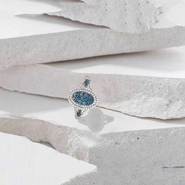 Blauer Diamant-Ring, 925 Silber platiniert  ca. 1,00 ct image number 2