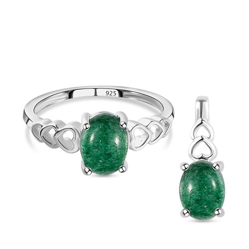 Grüner Aventurin Ring und Anhänger, 925 Silber ca. 3,13 ct image number 0