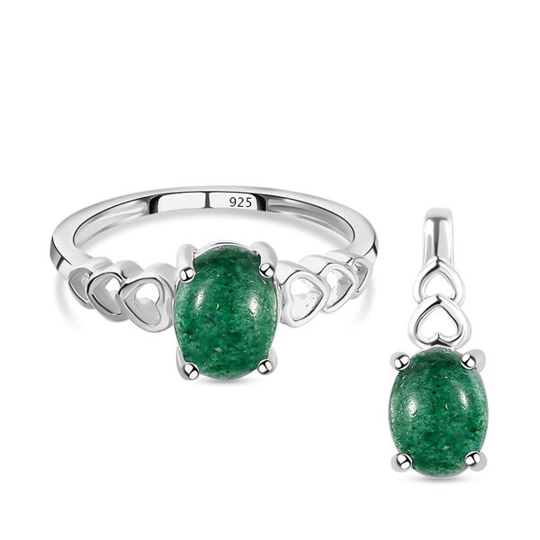 Gr&uuml;ner Aventurin Ring und Anh&auml;nger, 925 Silber ca. 3,13 ct