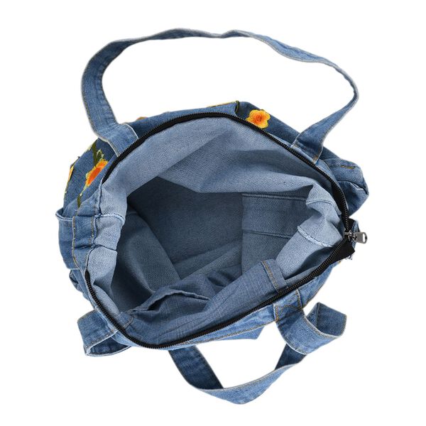 Shoppertasche, 33x35x5cm, Blau, Rosen-Stickerei image number 5