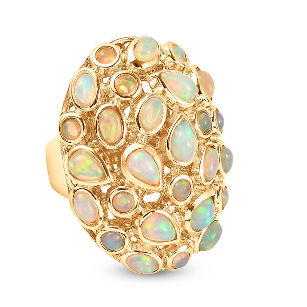 Nat&uuml;rlicher, &auml;thiopischer Opal-Ring, 925 Silber Gelbgold Vermeil  ca. 4,49 ct