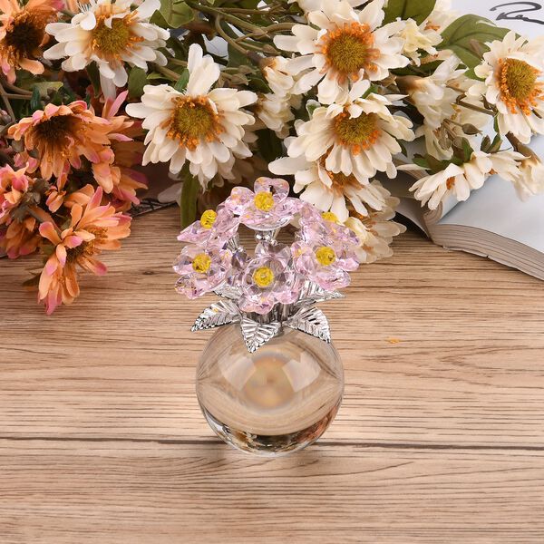 Kristallglas-Blume mit silberfarbenem Metallstiel, dekorativ geschliffen, 1x8 cm, Transparent Rosa image number 2