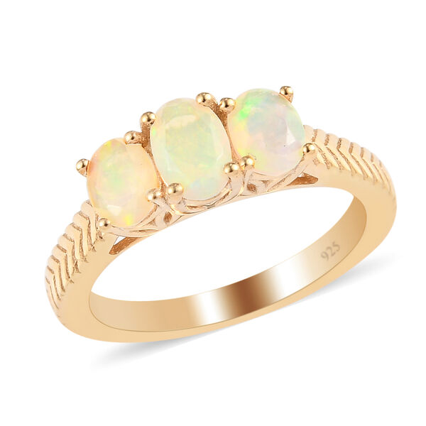 Nat&uuml;rlicher &Auml;thiopischer Opal 3 Stein Ring 925 Silber vergoldet  ca. 0,75 ct image number 4