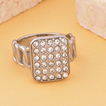 Wei&szlig;er Kristall Ring, 316L Edelstahl (Gr&ouml;&szlig;e 17.00), silberfarben