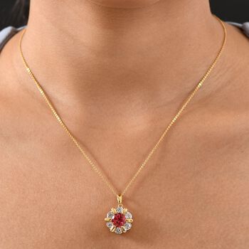 D'joy Lab Grown Padparadscha-Saphir , Wei&szlig;er Zirkon Anh&auml;nger 925 Silber platiniert und vergoldet ca. 4.08 ct