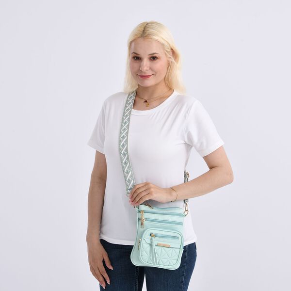 Maxikleid aus Viskose-Crepe mit Lurex Ombre-Schal mit Quasten aus Poly-Seide-Modal und Crossbody Tasche Mintgr&uuml;n image number 14