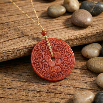 Rote Jade Halskette ca. 50 cm 925 Silber vergoldet ca. 155,00 ct.