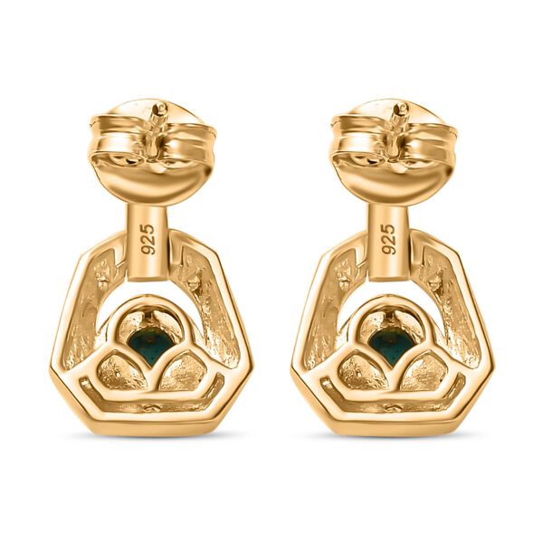 AA Sleeping Beauty T&uuml;rkis, Wei&szlig;er Zirkon Art Deco Ohrringe 925 Silber 750 Gelbgold Vermeil ca. 0.61 ct image number 6