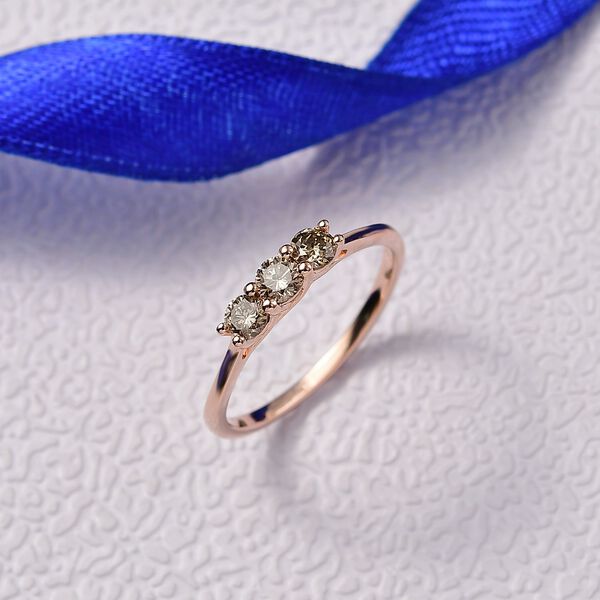 D'Joy Natürlicher Champagner Diamant Ring 925 Silber 750 Roségold Vermeil (Größe 19.00) ca. 0.50 ct image number 1