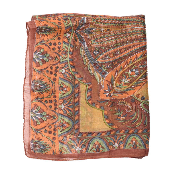 Bedruckter 100% Satin-Seidenschal, 48x160cm, Paisley Erdton image number 5