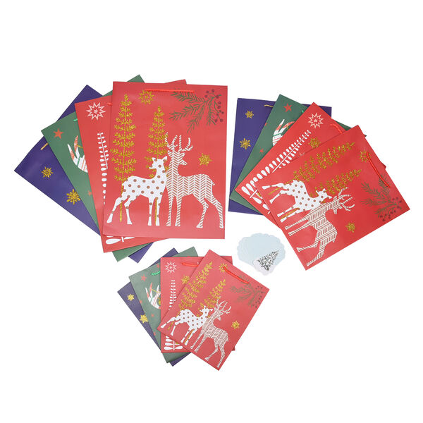 12er-Set Geschenktüten, Weihnachtsmotiv, Größe S (18x10x23 cm), M (32x12x26 cm), und L (31x12x42 cm), Mehrfarbig  image number 5