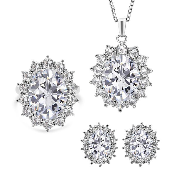 3er Set- Weißer Zirkonia-Ring, Anhänger und Ohrringe, Messing ca. 27,00 ct image number 0