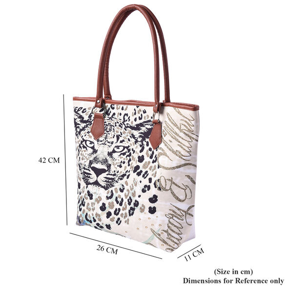Klassische Handtasche mit PU-Leder Griff, Leopard-Braun image number 4