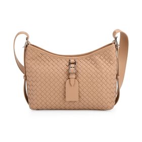Echtleder-Crossbody-Bag im Flechtdesign, 27x9x20 cm, Beige