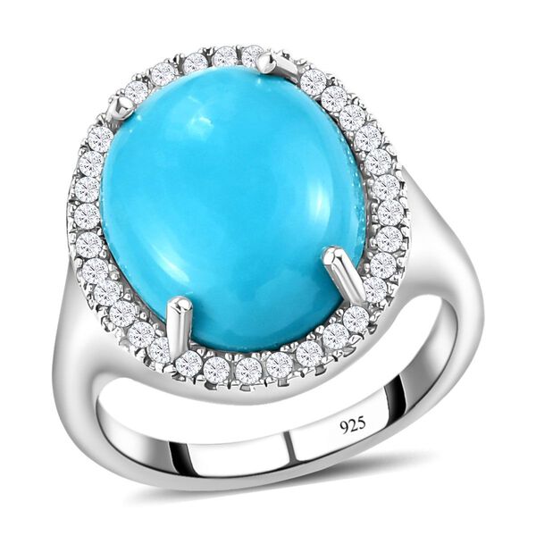 Amerikanischer, nat&uuml;rlicher Sleeping Beauty T&uuml;rkis und Zirkon-Halo-Ring in Silber image number 4