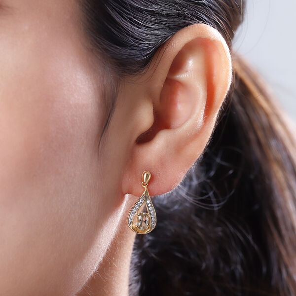 AAA Turkizit und wei&szlig;e Zirkon Ohrh&auml;nger in 925 Silber mit Gelbgold Vermeil image number 3