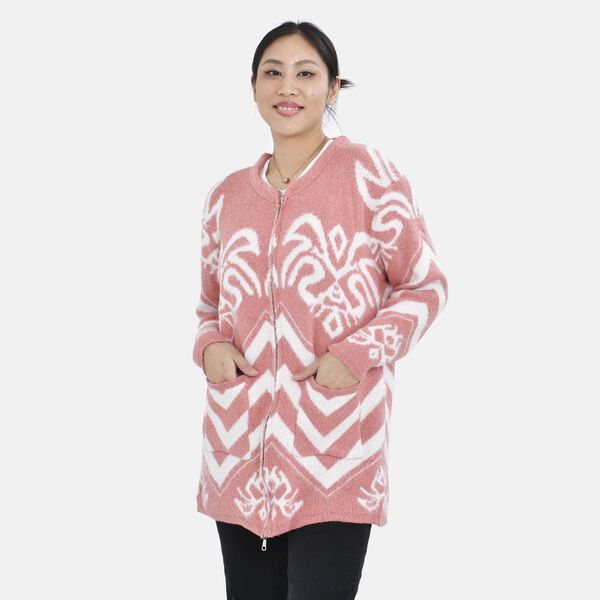 Cardigan in rosa mit geometrischen Mustern image number 4