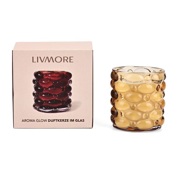LIVMORE - Duftkerze im strukturierten Glas, Rose und Bergamotte, 48 Std. Brenndauer, Gelb image number 5
