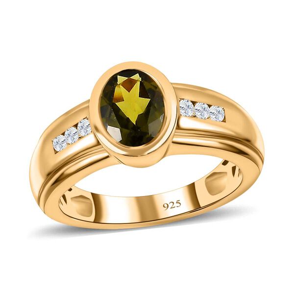 AA Nat&uuml;rlicher, italienischer Vesuvianit, Wei&szlig;er Zirkon Ringe 925 Silber Gelbgold Vermeil (Gr&ouml;&szlig;e 18.00) ca. 1.43 ct image number 4