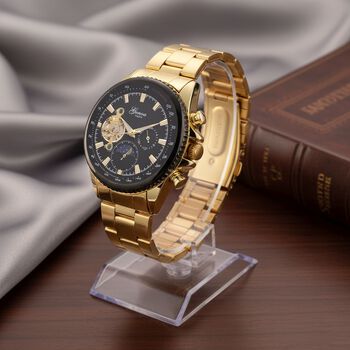 GENOA TIME - Bicolor-Armbanduhr, Reiner Edelstahl, goldfarben, Automatik, 3 ATM wasserdicht