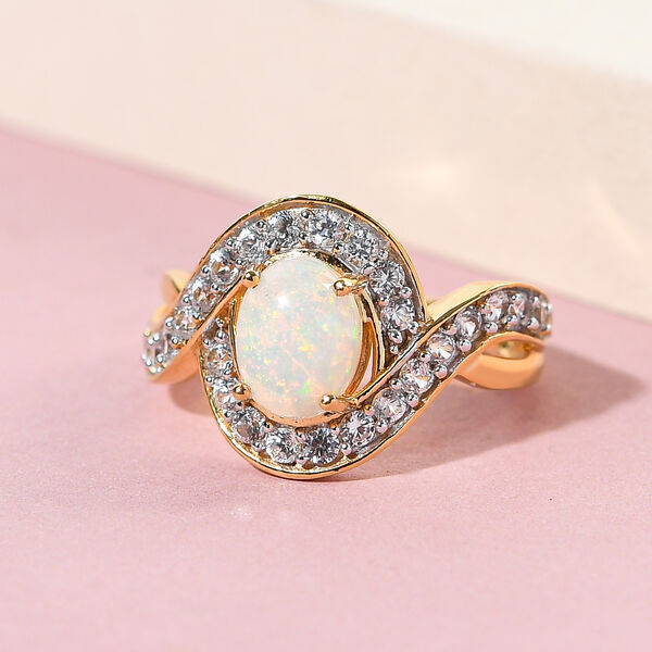 Natürlicher, äthiopischer Opal und weißer Zirkon-Ring, 925 Silber   ca. 1,71 ct image number 2