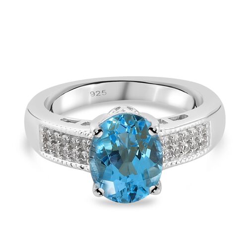 Blautopas Ring 925 Silber Platin-Überzug image number 0
