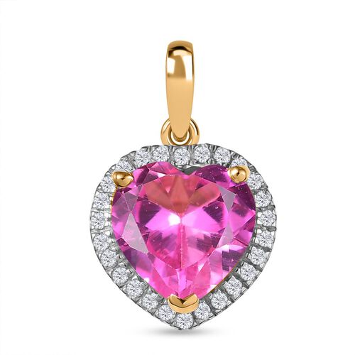 D’joy Erstellt Rosa Saphir, Weißer Zirkon Anhänger 925 Silber 750 Gelbgold Vermeil ca. 4,70 ct. image number 0