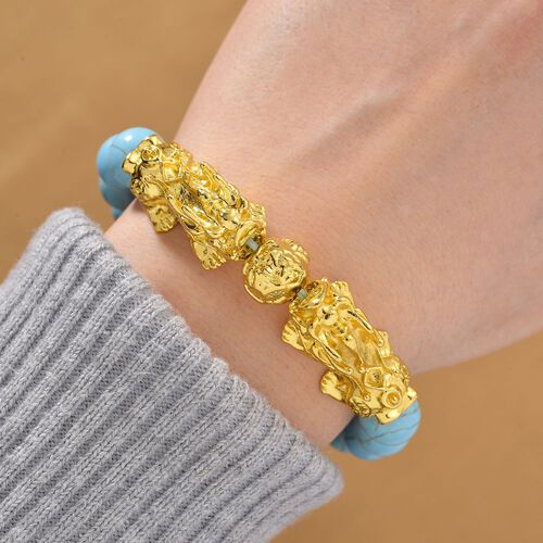 Blauer Howlit Flexibles Pixiu Armband, vergoldet ca. 150.00 ct image number 1