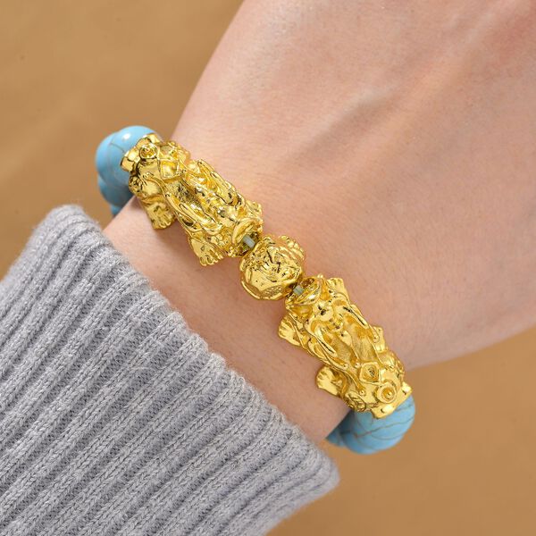Blauer Howlit Flexibles Pixiu Armband, vergoldet ca. 150.00 ct image number 1
