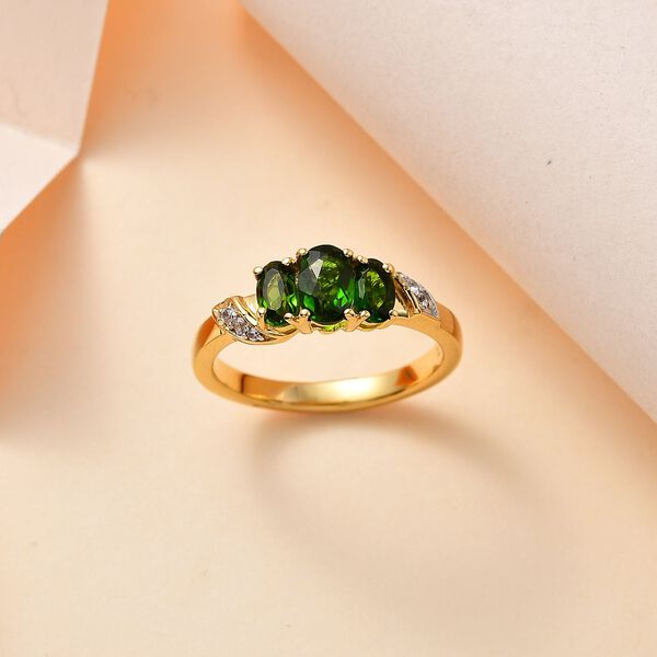 Natürlicher Chromdiopsid Ring 925 Silber 750 Gelbgold Vermeil (Größe 17.00) ca. 1,01 ct image number 2