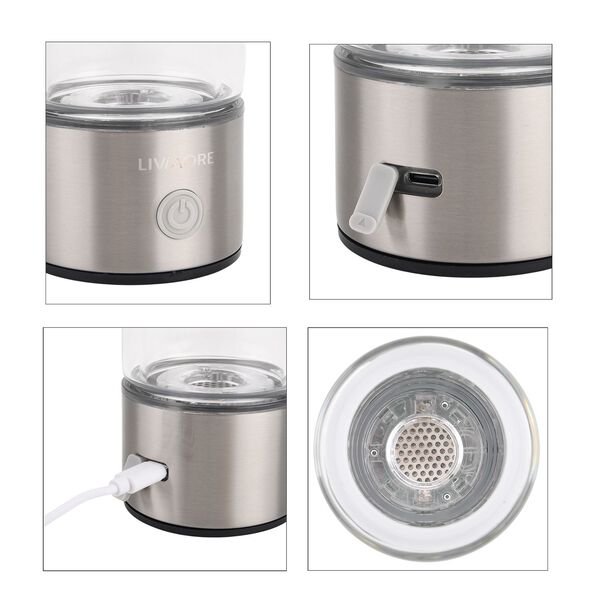 LIVMORE- doppelwandige Wasserstoff Wasserflasche 300 ml, SPE PEM, Borosilikatglas, USB Akku, Silber image number 5