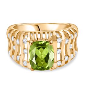 Peridot, Weißer Zirkon Ring Messing Nickelfreies Messing (Größe 20.00) ca. 2,59 ct