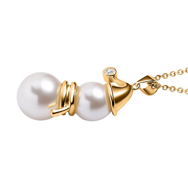 Kuscheliger Schneemann, wei&szlig;e Muschelkernperlen Schmuckset, IP-Gelbbeschichtung image number 4