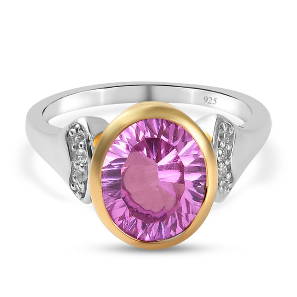 Kunzit-Triplett-Quarz und wei&szlig;er Zirkon-Ring, 925 Silber Bicolor  ca. 3,01 ct