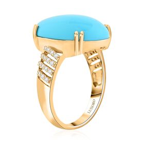 AAA Sleeping Beauty Türkis (Oval 20x15mm), Weißer Diamant Ring 417 Gold (Größe 20.00) ca. 12.85 ct