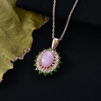 EverTrue Kunzit, Chromdiopsid und Zirkon Anh&auml;nger mit 50cm Kette - 8 ct.