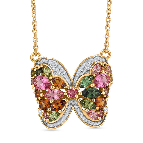 D'Joy AA Mehrfarbig-Turmalin Halskette ca. 45 cm 925 Silber 750 Gelbgold vermeil ca. 3,34 ct.