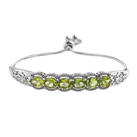 Natürliches Peridot Bolo-Armband, ca. 16-26 cm, Edelstahl, ca. 6.12 ct