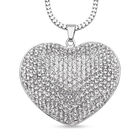 Weißer Kristall Herz-Anhänger mit Kette, 73+5 cm, silberfarben