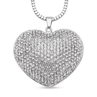 Weißer Kristall Herz-Anhänger mit Kette, 73+5 cm, silberfarben