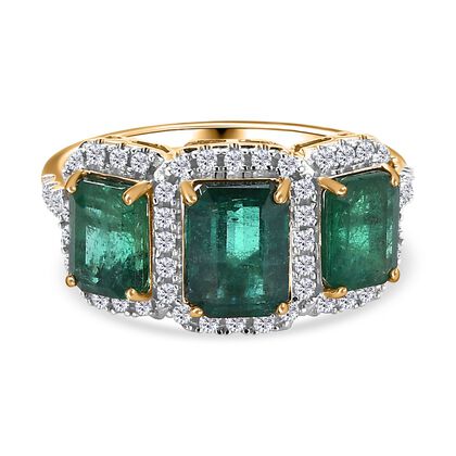 AAA Kagem Sambischer Smaragd, Weißer Diamant Ring, 585 Gelbgold (Größe 17.00) ca. 3.99 ct