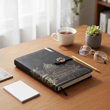 LIVMORE 2er-Set A5 Notizbuch mit Stift, Umschlag mit Magnetverschluss, Himmelstempel, Nationaler Landschaftsstil, Schwarz