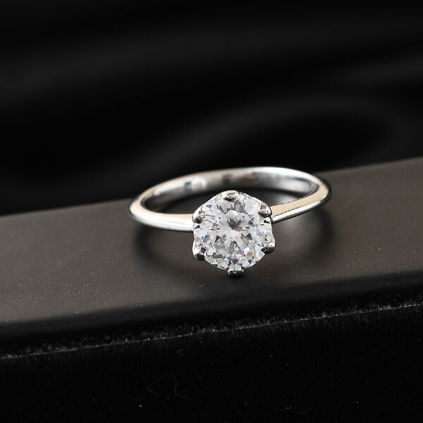 LUSTRO STELLA Hergestellt mit ZIRKONIA Solit&auml;r-Ring 925 Silber Platin-&Uuml;berzug image number 2